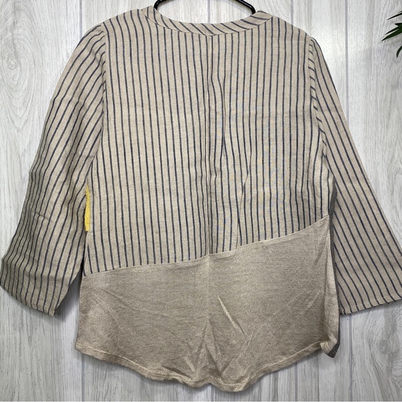 Khangura Linen Colorblock Patchwork Linen Top Lagenlook size XS Extra Small - Picture 4 of 10